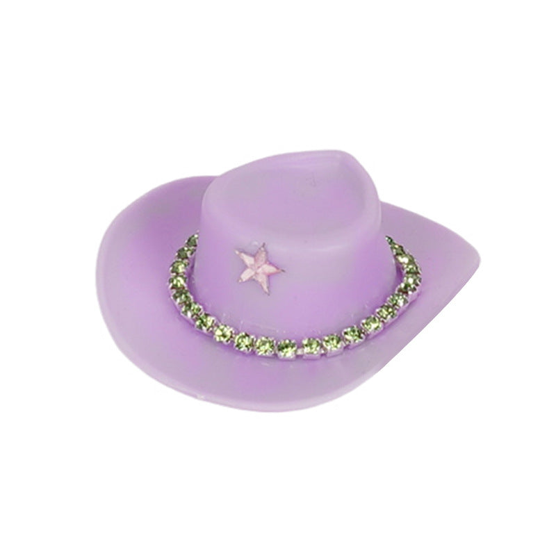 Wholesale Pink cowboy hat with diamond chain hairpin toy doll accessories hat plastic hat
